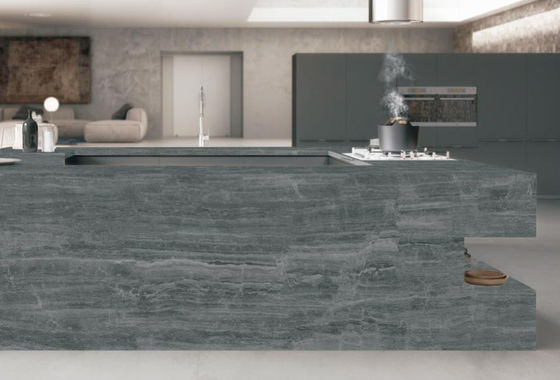 comprar Cubierta de cocina de piedra sinterizada gris nuboso matado fabricación en línea