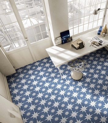 comprar Azulejo rústico de cerámica blanco y azul 25x25cm, baldosa de arcilla para suelo fabricación en línea