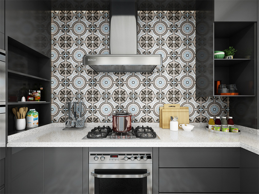 comprar Azulejo rústico cerámico antibacteriano beige y azul 200x200mm fabricación en línea