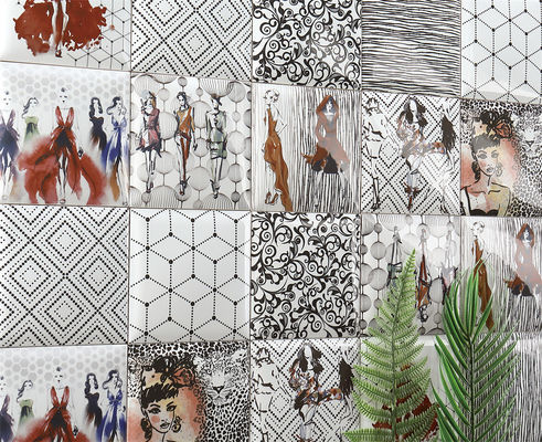 comprar Azulejos de pared interiores de arcilla blanca de 152x152mm con patrones geométricos fabricación en línea