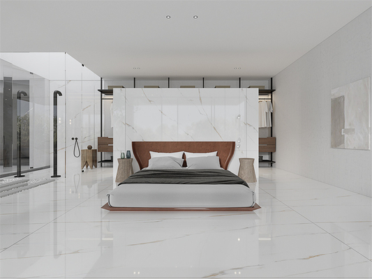 comprar Resistencia al ácido Carrara blanca pulida moderna 1420x2700mm piso interior pulida losa de piedra sinterizada para el dormitorio fabricación en línea