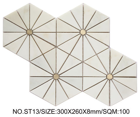 comprar Mosaico de piedra natural impermeable de color beige 300x260mm para construcción y piscina fabricación en línea