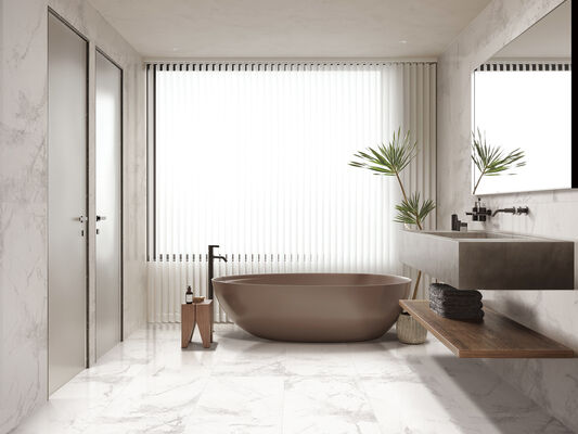 comprar Suelo interior elegante y respetuoso con el medio ambiente Carrara 600x1200mm Replica de azulejos de porcelana vidriada para comedor y sala de estar fabricación en línea
