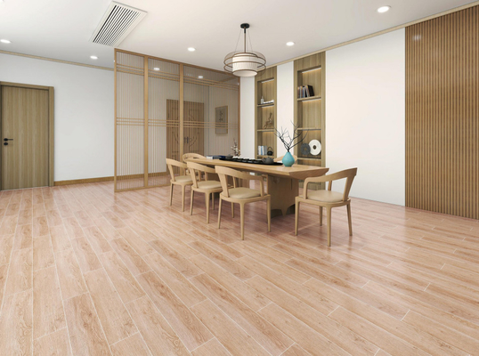 La porcelana de madera ISO9001 teja la tira de color caqui para la decoración los 0.95cm de las baldosas cerámicas de la pared del piso del apartamento del dormitorio el 15*90cm