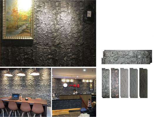 Grisa rayada 1160x300x30mm piedra cultural ladrillo poliuretano barra de oficina panel de pared decorativo ladrillo de fuego luz