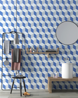 azules y blancos azulejos rústicos de cerámica geométrica de época para hoteles y azulejos de suelo duraderos de 200x200 mm para cocinas