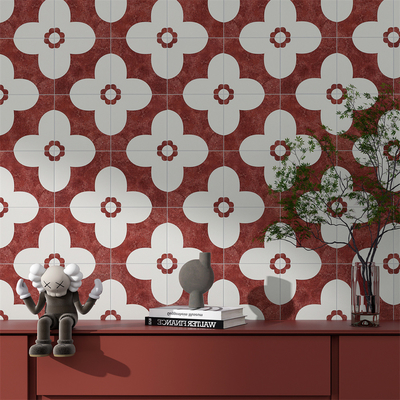 Rojo y Beige 20x20cm Cerámica interior de balcón y azulejos resistentes a los arañazos para la decoración
