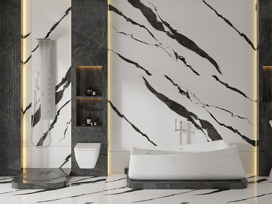Antibacterial Blanco 1420x2700mm piso interior pulido laja de piedra sinterizada para cocina y hotel