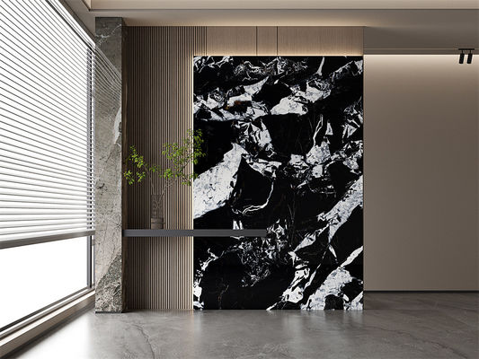 Losa de piedra sinterizada negra mate de 1600x3200mm para paredes de oficina