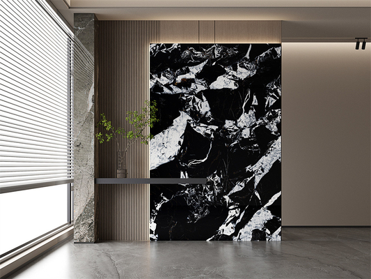 160x320cm Porcelana negra matada y glaseada Losas de piedra sinterizada y pared interior Losas de roca de porcelana para oficina