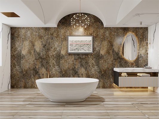 Pared de interior amarilla de Matt 1600x3200mm Tabla de piedra sinterizada para el fondo del baño