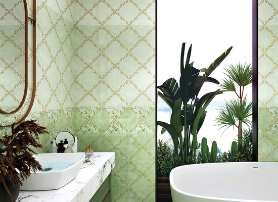 Resistencia a los arañazos 300x600mm Tejas de pared interiores y azulejos cerámicos de vidrio verde para diseño de baño