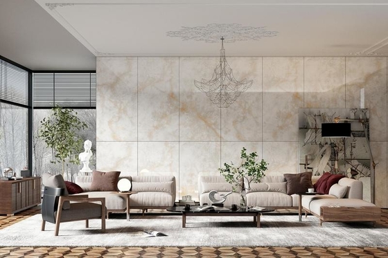 Decoración de la pared exterior con azulejos de porcelana pulida 900x1800x9mm para el comedor azulejos de piso de interior amarillo claro
