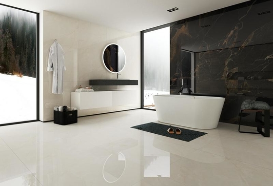 Resistencia al agua a los ácidos 900x1800x9mm En el interior de la pared y el suelo de porcelana de vidrio Polido azulejos para el salón antiderrapante Beige