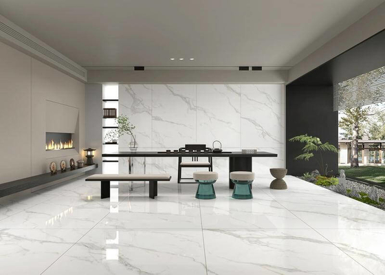 Impresionante pared interior de azulejos de porcelana pulida glaseada para el salón y Carrara 1200x1800x9mm No se desvanece Decoración de azulejos de piso interior