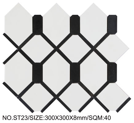 Mosaico de piedra natural antideslizante blanco y negro de 300x300mm para comedor y sala de estar