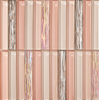 Mosaicos de vidrio para pared interior rosa claro de 300x300mm antideslizantes y duraderos para hotel y balcón