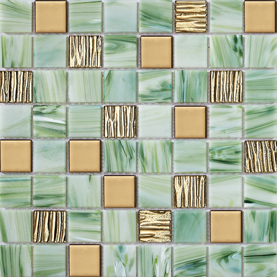 Mosaicos de vidrio de pared interior de 304x304mm resistentes a los ácidos y antideslizantes verdes para la renovación