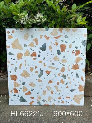 Elegante de color beige 600x600mm piso interior antibacteriano azulejos de cerámica de terrazo para baño y cocina