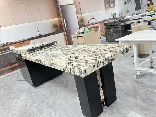 Losa de mármol pulido de lujo marrón ignífugo, decorativa, elegante, resistente a la humedad, antideslizante y respetuosa con el medio ambiente para mesa de isla, para reconstrucción y hotel