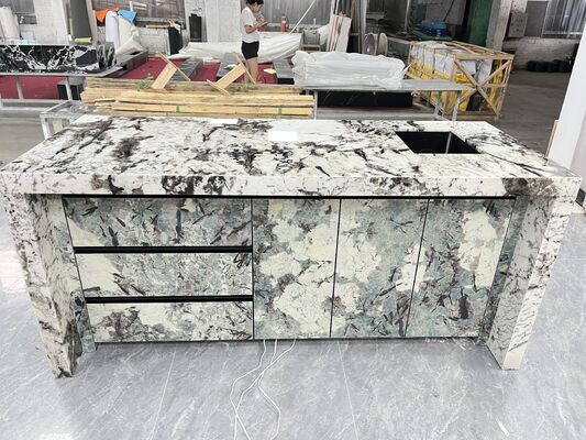 Losa de Mármol Pulido Beige y Negro de Lujo para Isla de Comedor, Decorativa, Resistente al Desgaste, Elegante, a Prueba de Humedad, Impresionante, Ecológica y Duradera