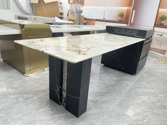 Ladrillo refractario Resistente al desgaste Ecológico Antideslizante Elegante Duradero Mármol Pulido Beige y Negro Losa de encimera Mesa de isla para proyecto