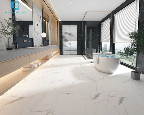 SPC Carrara suelo de vinilo de mármol de 5,0 mm con recubrimiento UV entrelazado
