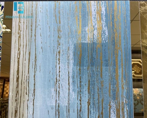 600x600mm Anti deslizamiento Línea de oro azul porcelana de suelo