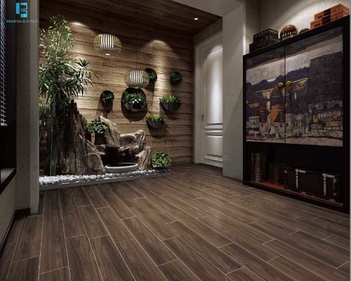 Piso Porcelánico Cuerpo Completo Tiras De Madera 200X1200MM Marrón Oscuro